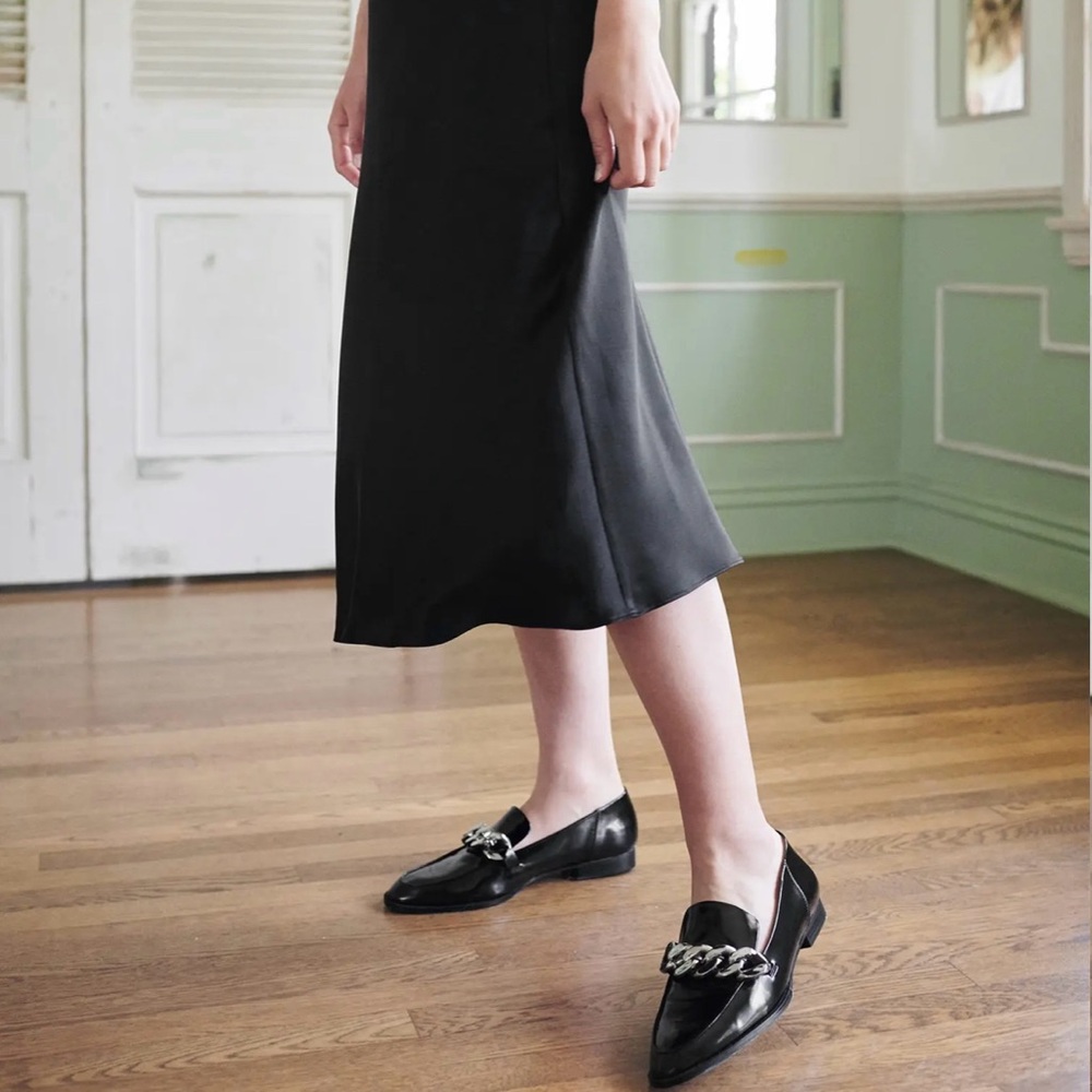Quince Mulberry Washable Silk Classic Black Midi Skirt S - Picture 2 of 7